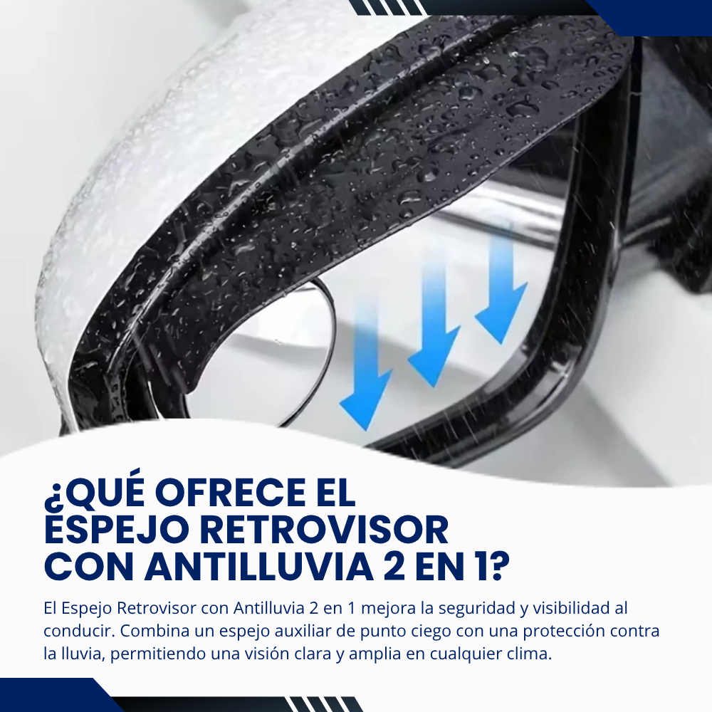 ESPEJO RETROVISOR 2 EN 1 CON VISURA ANTI LLUVIA + ESPEJO AUXILIAR DE PUNTO CIEGO