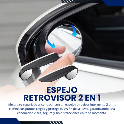 ESPEJO RETROVISOR 2 EN 1 CON VISURA ANTI LLUVIA + ESPEJO AUXILIAR DE PUNTO CIEGO