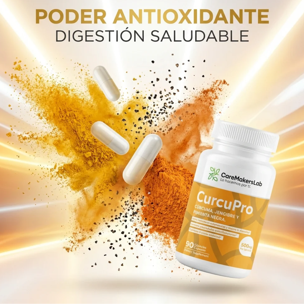 CurcuPro™ – Cápsulas de Cúrcuma, Jengibre y Pimienta Negra – Digestión, Bienestar y Defensa Antioxidante (90 cápsulas / 500 mg por servicio)- CareMakersLab
