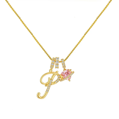 COLLAR CON INICIAL Y CORAZÓN ROSA