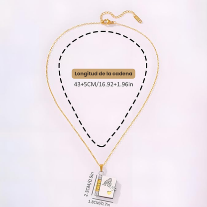 COLLAR EN FORMA DE LIBRO PARA NIETA, AJUSTABLE EN PLATA U ORO, CON 6 PÁGINAS GRABADAS. UN REGALO ESPECIAL CON AMOR