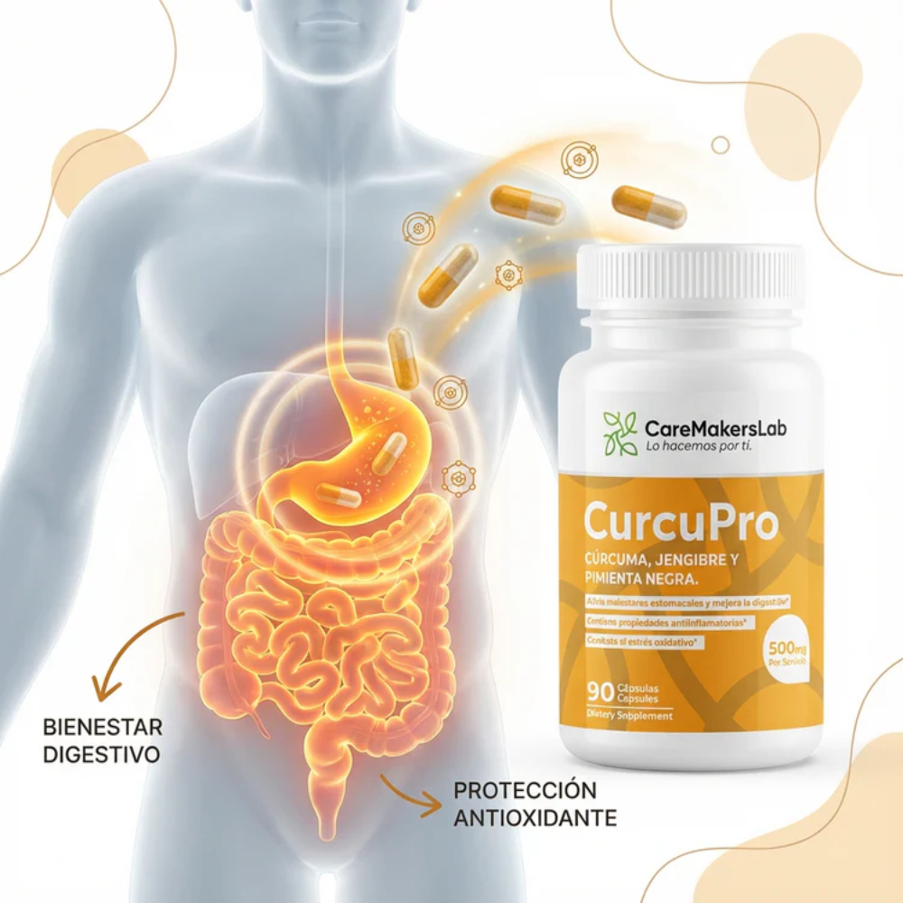 CurcuPro™ – Cápsulas de Cúrcuma, Jengibre y Pimienta Negra – Digestión, Bienestar y Defensa Antioxidante (90 cápsulas / 500 mg por servicio)- CareMakersLab