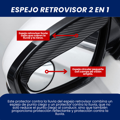 ESPEJO RETROVISOR 2 EN 1 CON VISURA ANTI LLUVIA + ESPEJO AUXILIAR DE PUNTO CIEGO