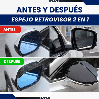 ESPEJO RETROVISOR 2 EN 1 CON VISURA ANTI LLUVIA + ESPEJO AUXILIAR DE PUNTO CIEGO