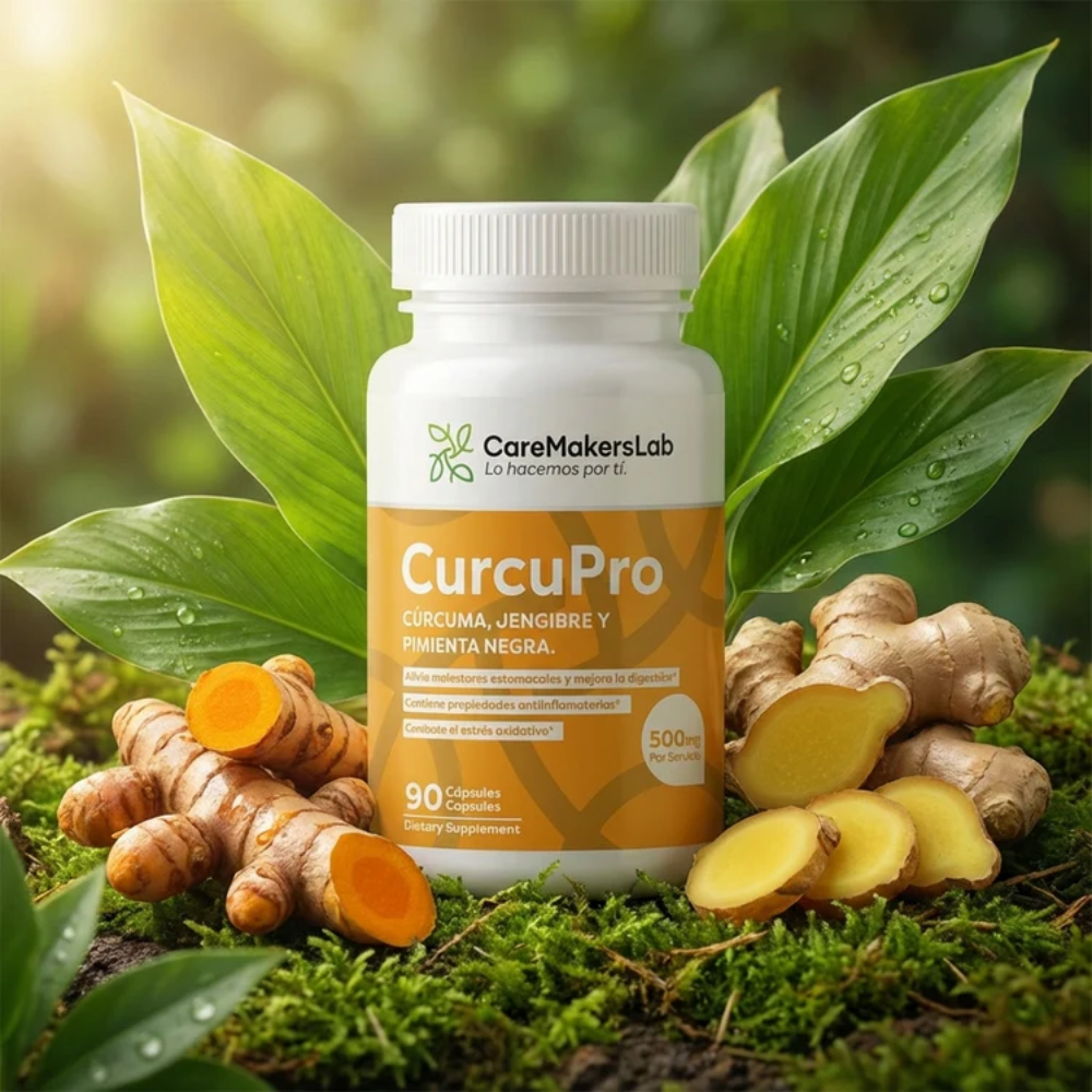 CurcuPro™ – Cápsulas de Cúrcuma, Jengibre y Pimienta Negra – Digestión, Bienestar y Defensa Antioxidante (90 cápsulas / 500 mg por servicio)- CareMakersLab