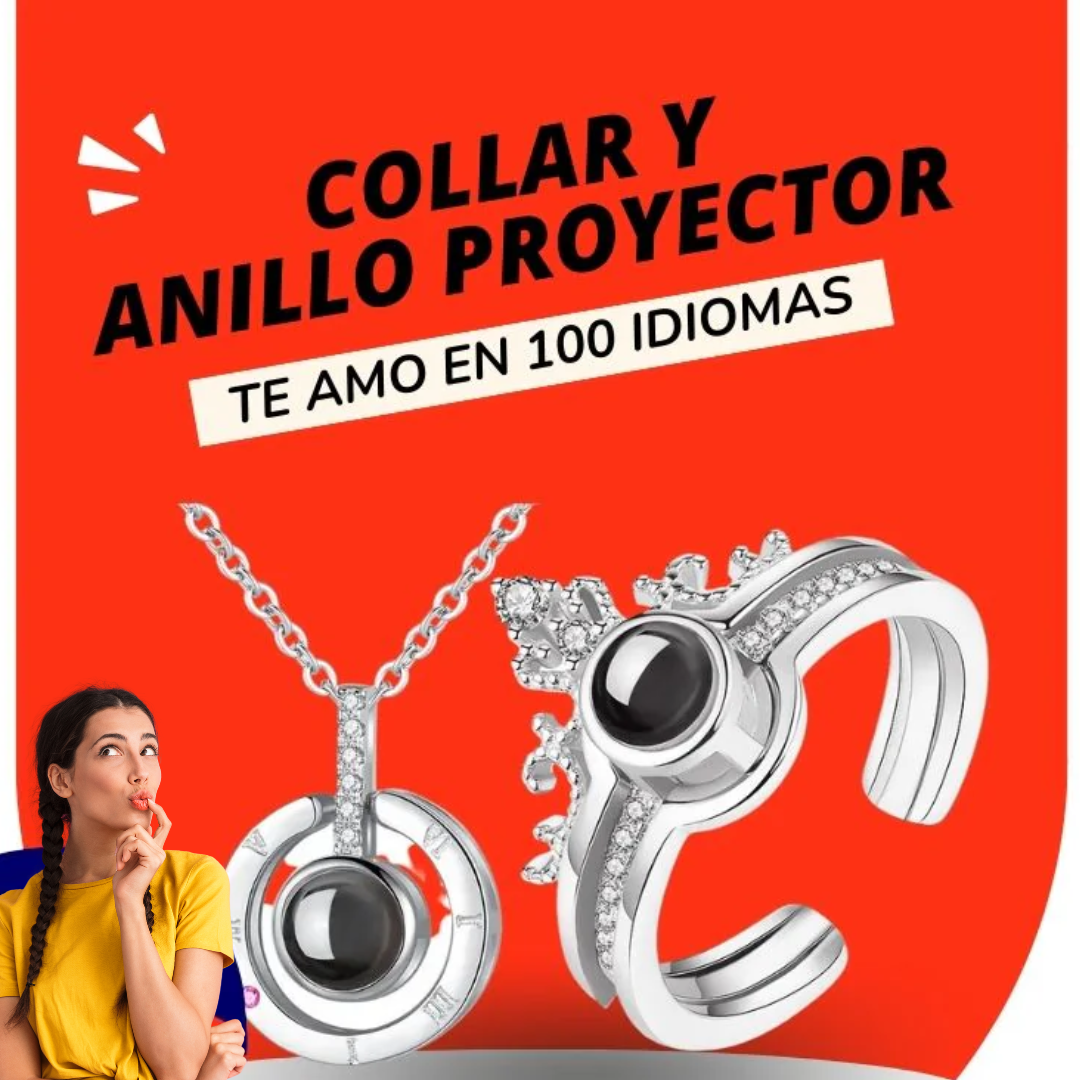 COLLAR + ANILLO PROYECTOR - TE AMO EN 100 IDIOMAS